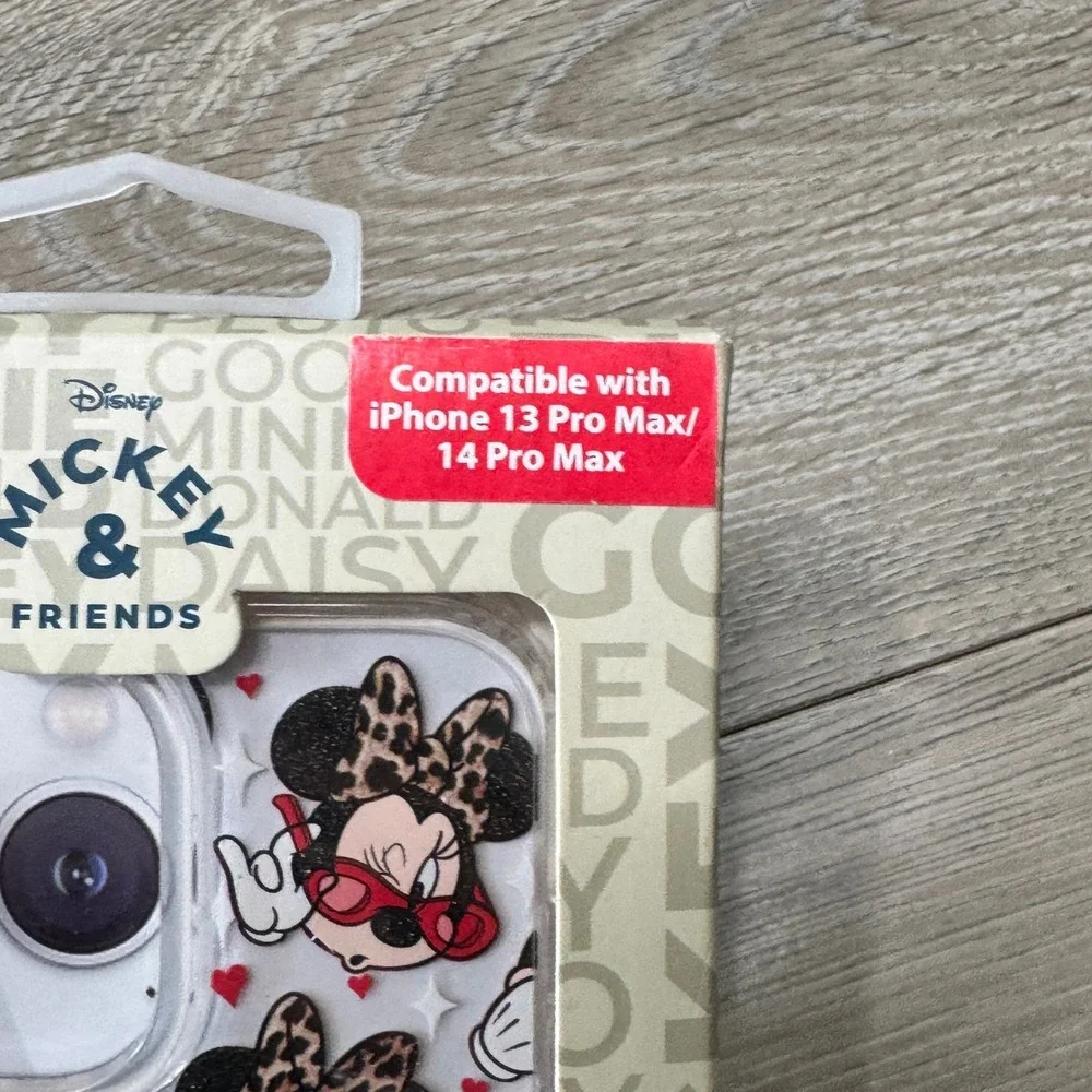 NIB Disney Skinnydip Minnie Mouse iPhone 13 14 Pro Max Case Leopard Print Clear